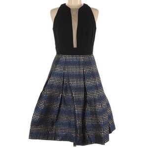 Carmen Marc Valvo Metallic A Line Plunging a neck black blue gold 6